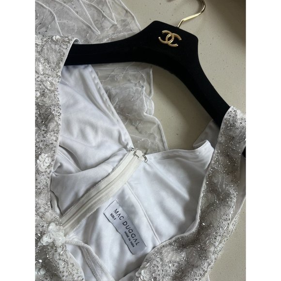 Mac Duggal Hand Embellished Beaded Gown With Train White 10814 Size 8 New - Picture 2 of 15